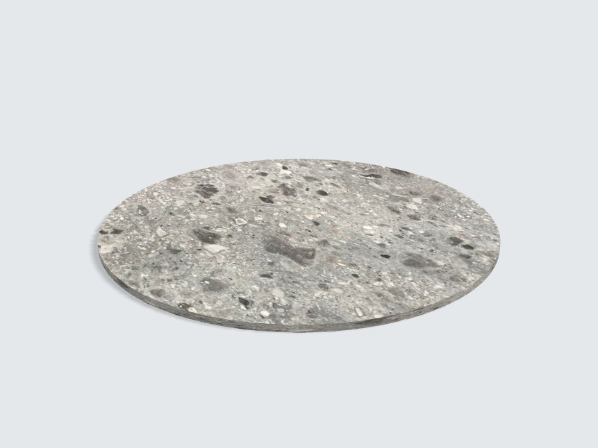 Tischplatte oval / kreisförmig F021 ST75 Triestino Terrazzo grau
