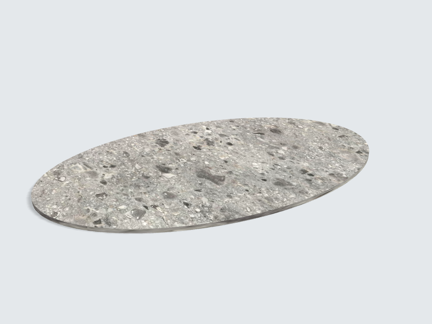 Tischplatte oval / kreisförmig F021 ST75 Triestino Terrazzo grau