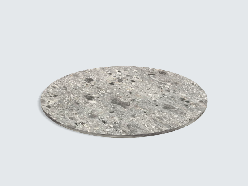 Tischplatte oval / kreisförmig F021 ST75 Triestino Terrazzo grau