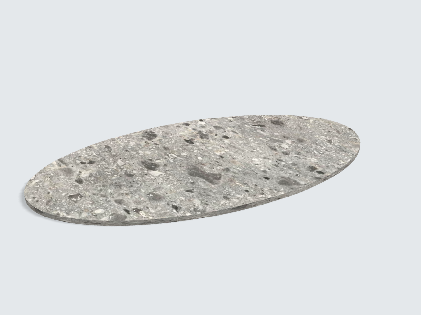 Tischplatte oval / kreisförmig F021 ST75 Triestino Terrazzo grau