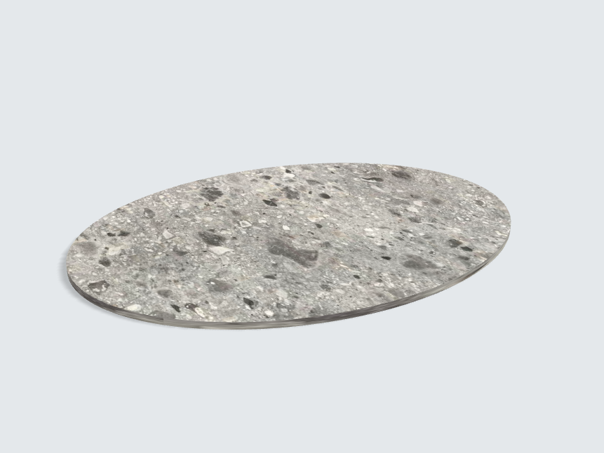 Tischplatte oval / kreisförmig F021 ST75 Triestino Terrazzo grau