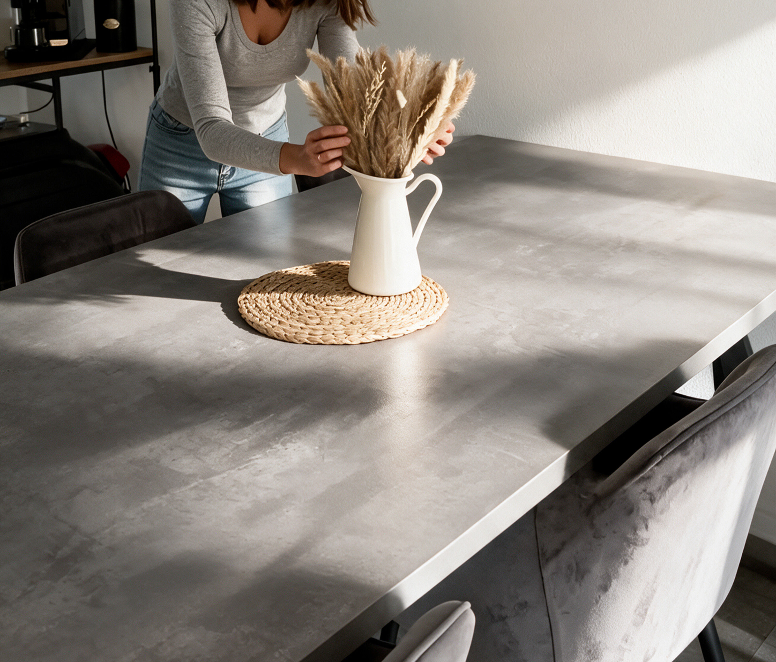 Rechteckige Melamintischplatte Beton Perlgrau 100x60