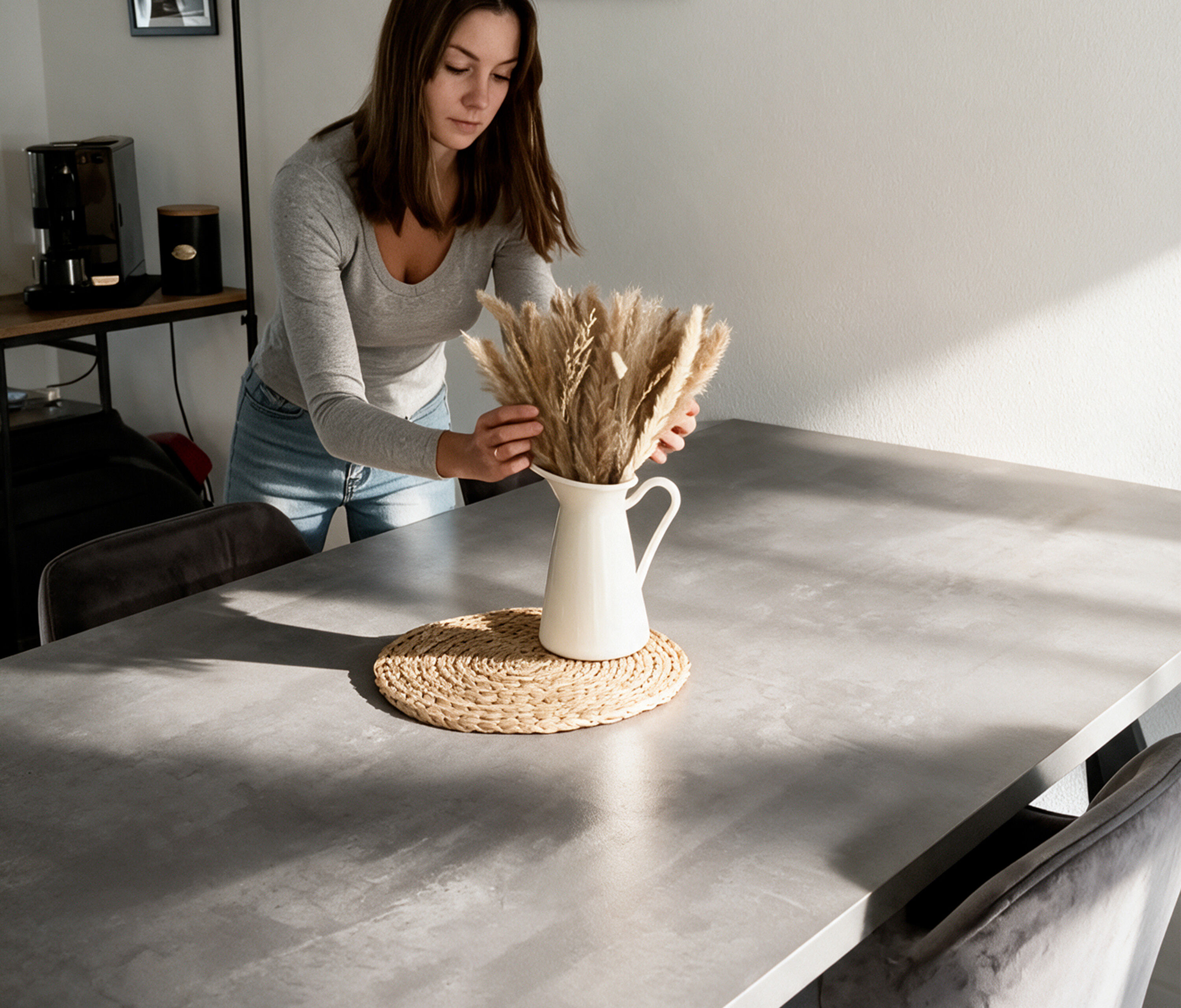 Rechteckige Melamintischplatte Beton Perlgrau 100x60