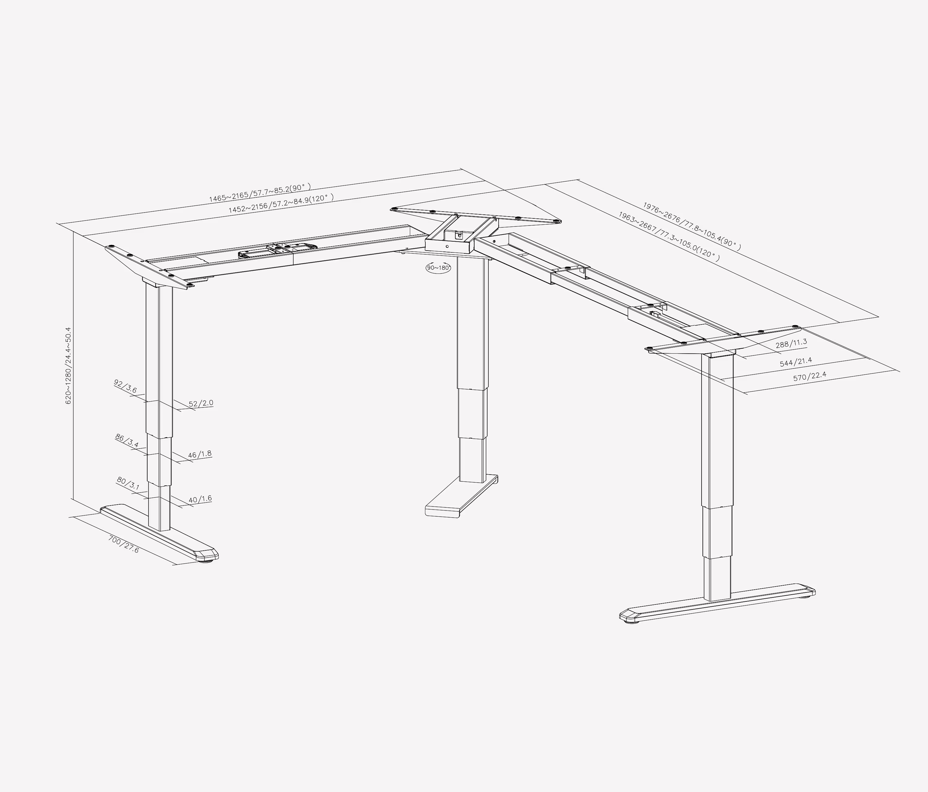 PRIMUS Ecktischgestell Flex XL Grau