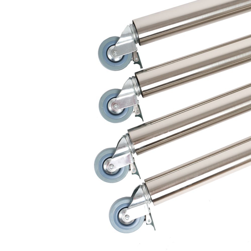 Tischbeine auf Rollen | 4er Set  | 87 cm hoch | ø 6 cm Edelstahl Optik