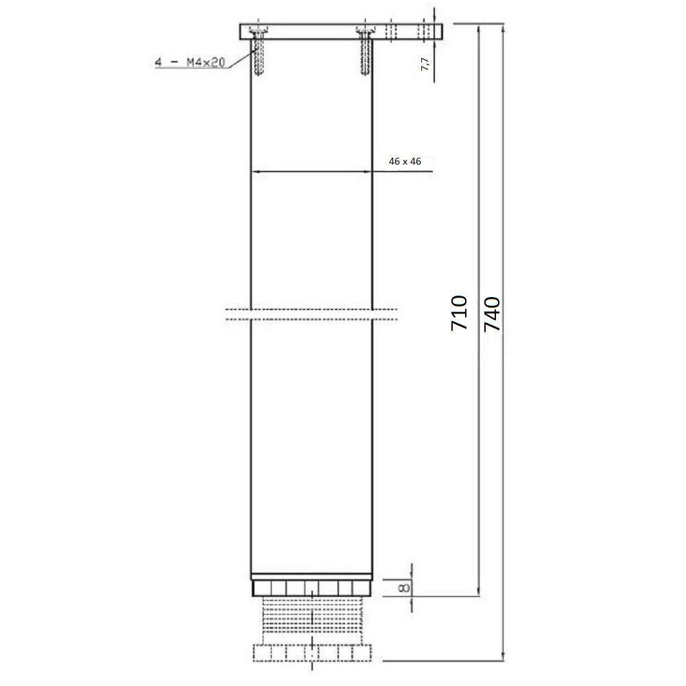 Eckige Tischbeine Chrom matt | 4er Set | Höhenverstellbar 710mm